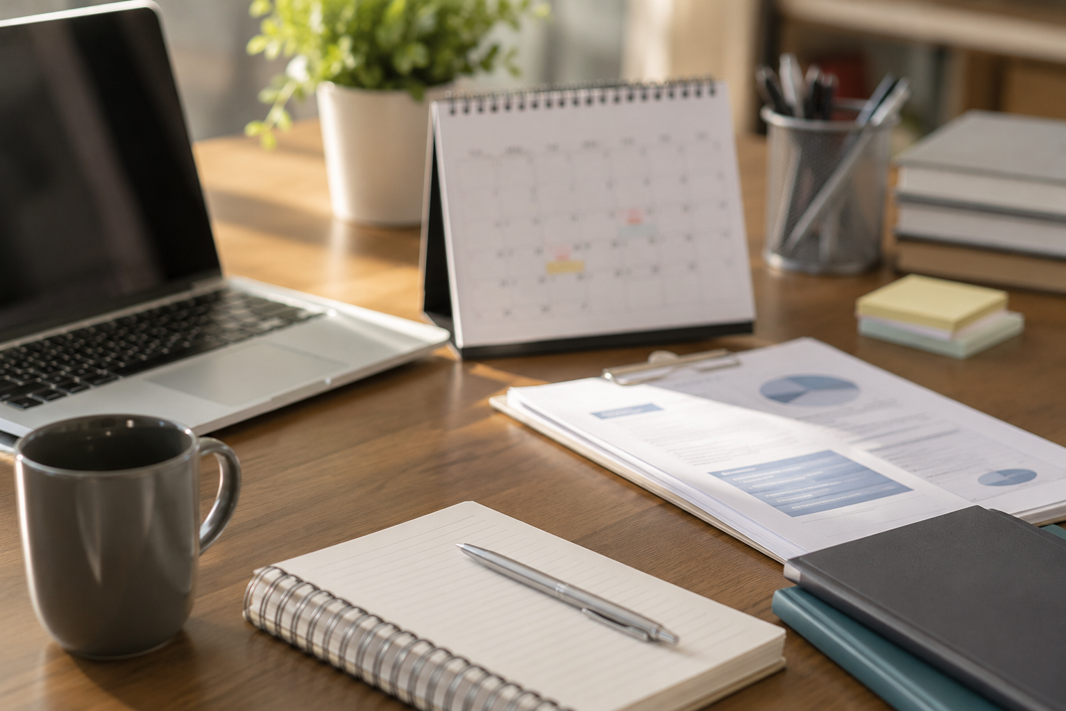 Professional image that shows a calendar and laptop for an "Upcoming Deadlines" section