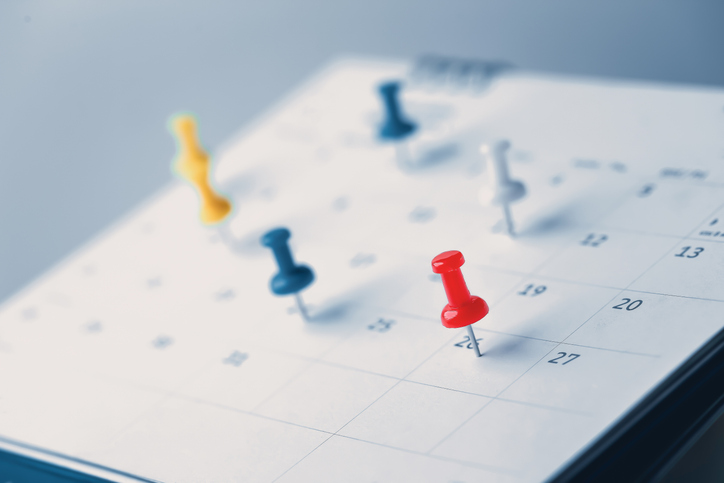 calendar with colored pins