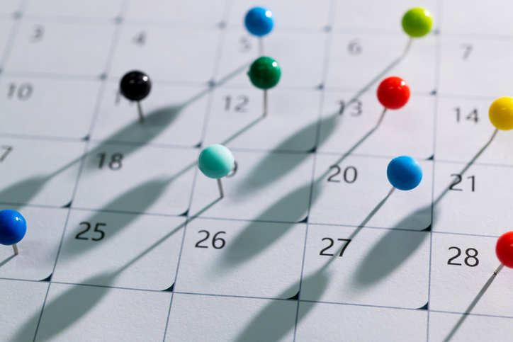 calendar with colored pins